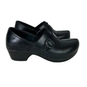 Dansko  Tamara Heeled Buckle Black Leather Clogs Shoes Comfort Nursing 37 6.5  7