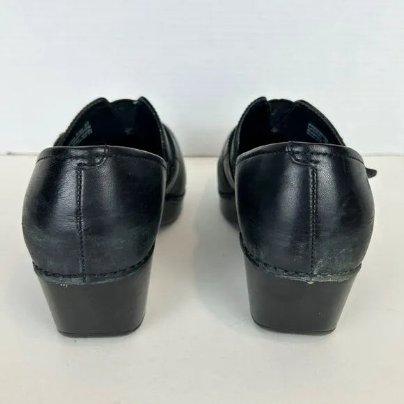 Dansko  Tamara Heeled Buckle Black Leather Clogs Shoes Comfort Nursing 37 6.5  7