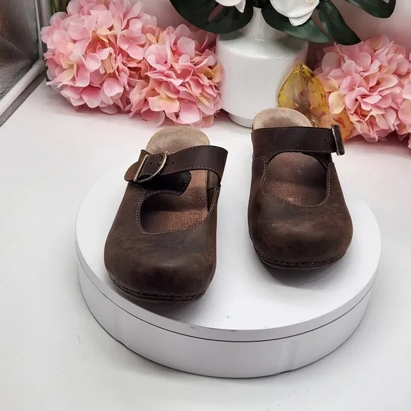Dansko Women`s Brown Leather Slip-on Martina Mary Jane Nursing Clog