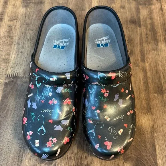 Dansko Women’s LT Pro Hero Nursing Print Leather Professional Clog Slip-On Sz 41