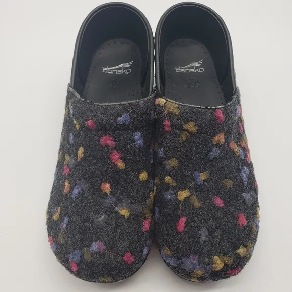 Dansko Women's Professional Felt EU 41 Charcoal multi color dots slip on shoes