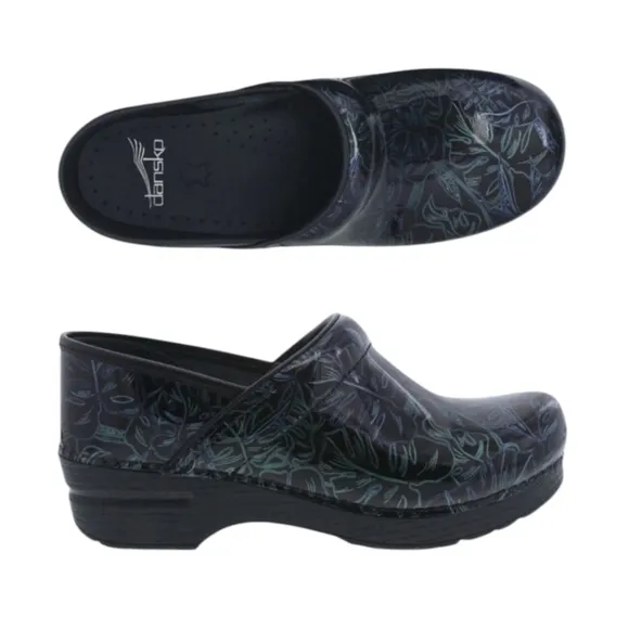 Dansko Womens Professional Tropical Leaf Patent Nursing Clogs Size 38 US 7.5-8