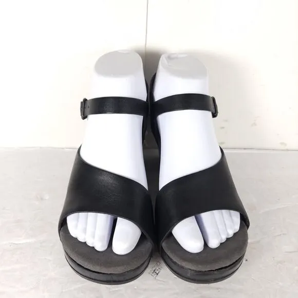 Dansko Women's Tasha EU37 US6-6,5 Black Leather Wedge Clogs Sandals Shoes