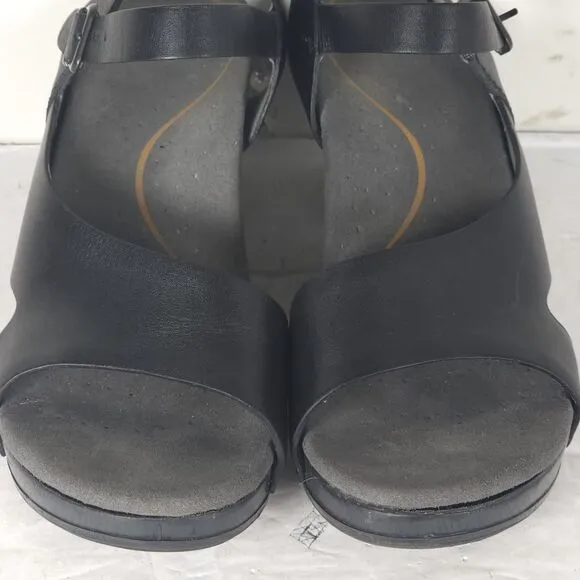 Dansko Women's Tasha EU37 US6-6,5 Black Leather Wedge Clogs Sandals Shoes