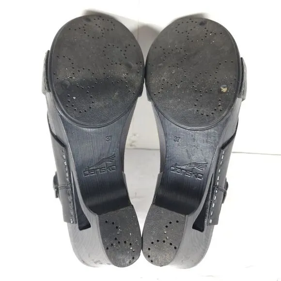 Dansko Women's Tasha EU37 US6-6,5 Black Leather Wedge Clogs Sandals Shoes