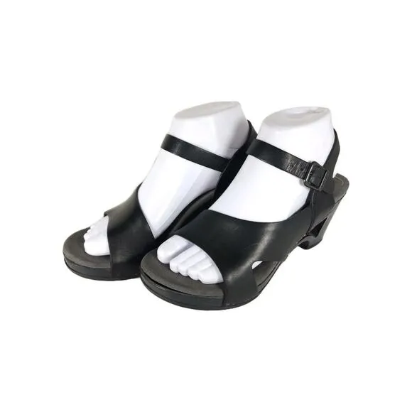 Dansko Women's Tasha EU37 US6-6,5 Black Leather Wedge Clogs Sandals Shoes