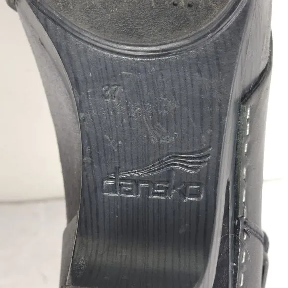 Dansko Women's Tasha EU37 US6-6,5 Black Leather Wedge Clogs Sandals Shoes