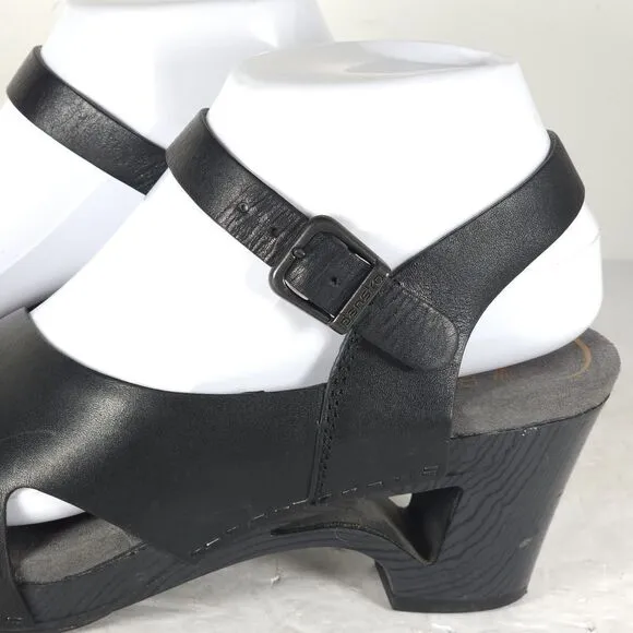Dansko Women's Tasha EU37 US6-6,5 Black Leather Wedge Clogs Sandals Shoes