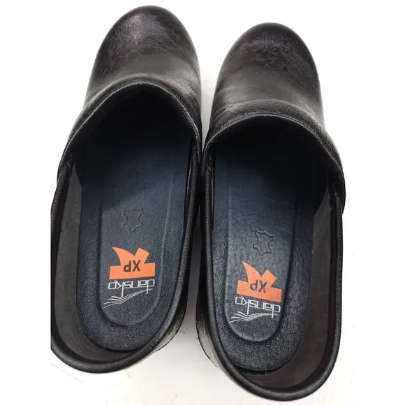 Dansko XP Black Tooled Embossed Floral Clog Nursing Shoes 38/US 7.5-8