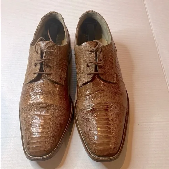 DAVID EDEN Brown Textured Ostrich Leather Derby Shoes with Brogue Detailing