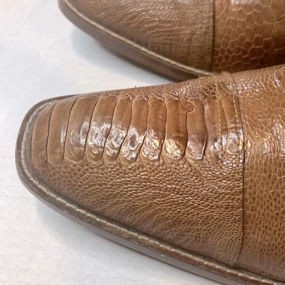 DAVID EDEN Brown Textured Ostrich Leather Derby Shoes with Brogue Detailing