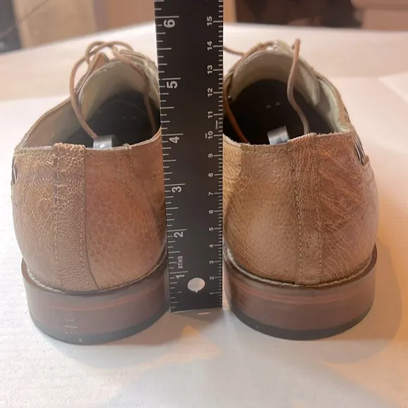 DAVID EDEN Brown Textured Ostrich Leather Derby Shoes with Brogue Detailing