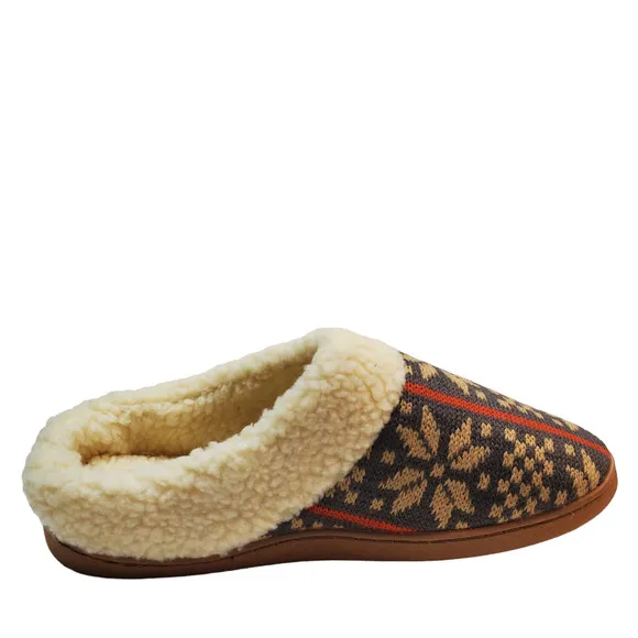 Deer Stags Mens Shoes Lodge Patterned Knit Slip On Slippers Dark Brown T…