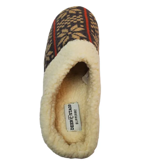 Deer Stags Mens Shoes Lodge Patterned Knit Slip On Slippers Dark Brown T…