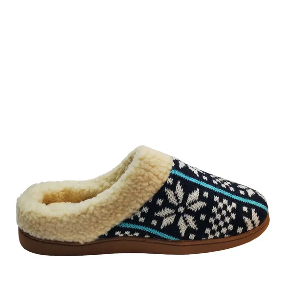 Deer Stags Mens Shoes Lodge Patterned Knit Slip On Slippers Navy White