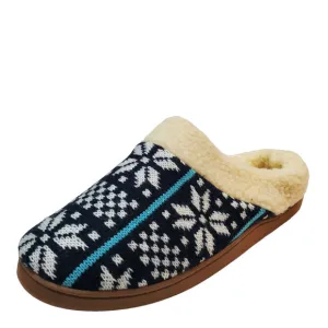 Deer Stags Mens Shoes Lodge Patterned Knit Slip On Slippers Navy White