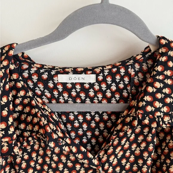 DÔEN Camden ruffled floral-print jersey mini dress size Large