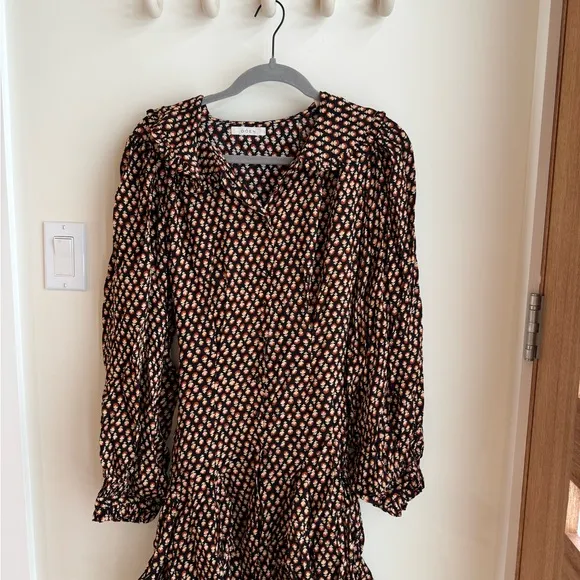 DÔEN Camden ruffled floral-print jersey mini dress size Large