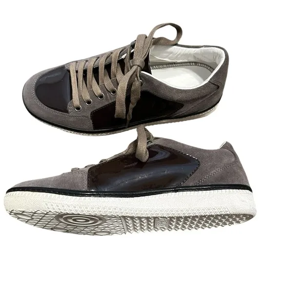 Designer Brown Suede and Patent Leather Sneakers Mens 7.5 Casual Luxury