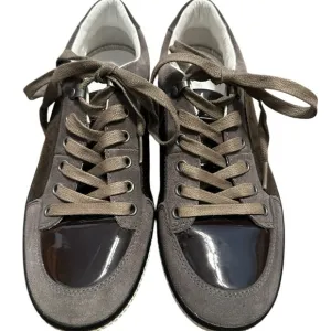 Designer Brown Suede and Patent Leather Sneakers Mens 7.5 Casual Luxury