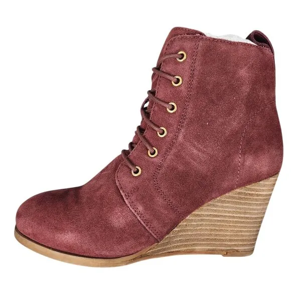 Diba Womens Blake Burgundy Suede Lace-Up Wedge Booties - Size 7.5