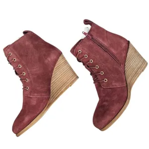 Diba Womens Blake Burgundy Suede Lace-Up Wedge Booties - Size 7.5