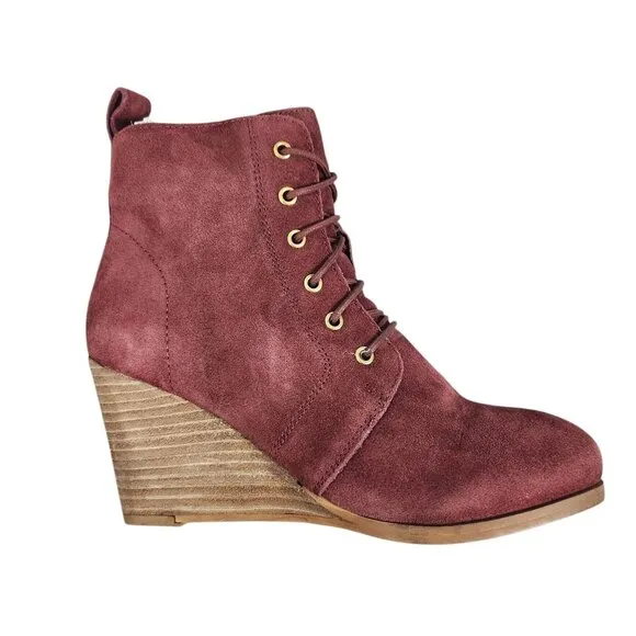 Diba Womens Blake Burgundy Suede Lace-Up Wedge Booties - Size 7.5