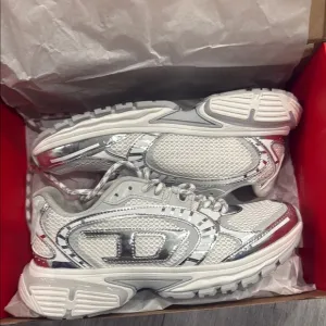 Diesel White and Silver Athletic Sneakers
