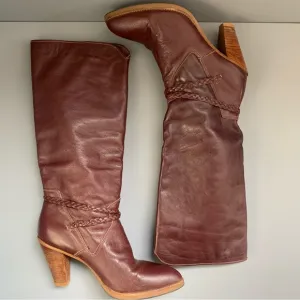 Dingo Vintage Leather Braided Tall Burgundy Western Cowgirl Boot 8 Retro Rare
