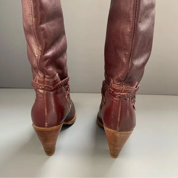 Dingo Vintage Leather Braided Tall Burgundy Western Cowgirl Boot 8 Retro Rare