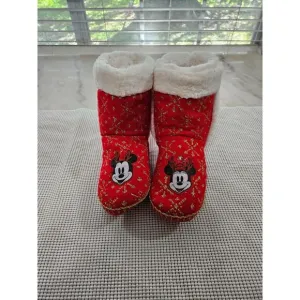 Disney Christmas Slipper Boots, Red, Size L 9/10, Festive Mickey &amp; Minnie Design