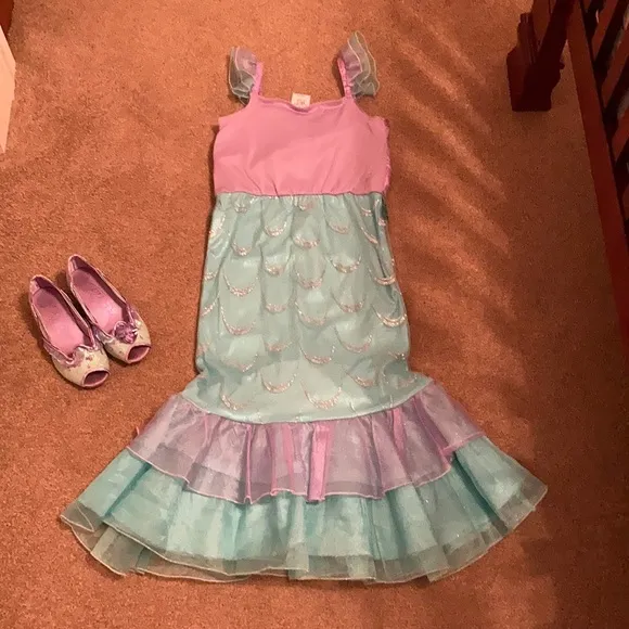 Disney store deluxe Ariel play dress up costume &amp; shoes