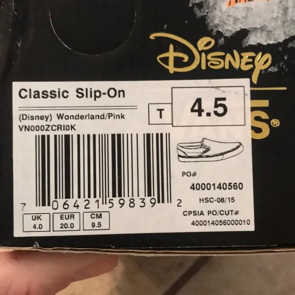 DISNEY Wonderland  VANS pink slip on baby sneakers