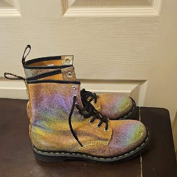 Doctor Martens Adult Holographic Iridescent Gold Rainbow Boots (1460 Pascal)