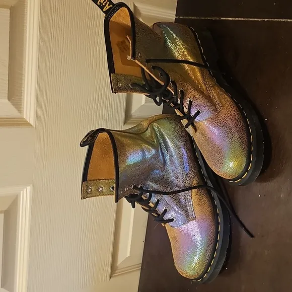 Doctor Martens Adult Holographic Iridescent Gold Rainbow Boots (1460 Pascal)