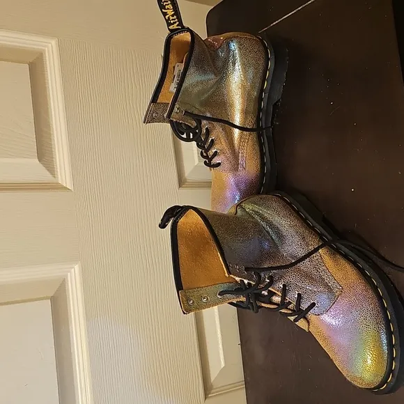 Doctor Martens Adult Holographic Iridescent Gold Rainbow Boots (1460 Pascal)