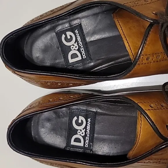 Dolce and Gabbana Mens Camel LeatherLoafer Style Almond Toe Dress Shoes