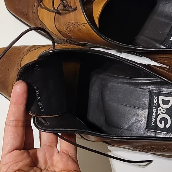 Dolce and Gabbana Mens Camel LeatherLoafer Style Almond Toe Dress Shoes