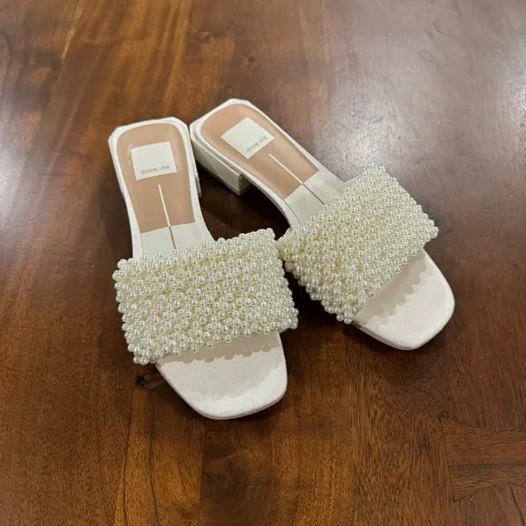 Dolce Vita Halie Pearl Sandals Bridal Bride Wedding Slide Sandal Shoes Size 7
