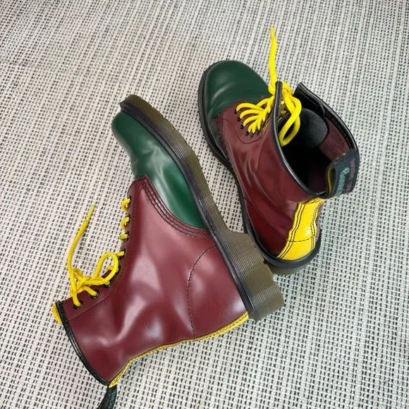 Dr. Marten 1460 Green Cherry Red Yellow Smooth Leather Lace Up Boot size 7L