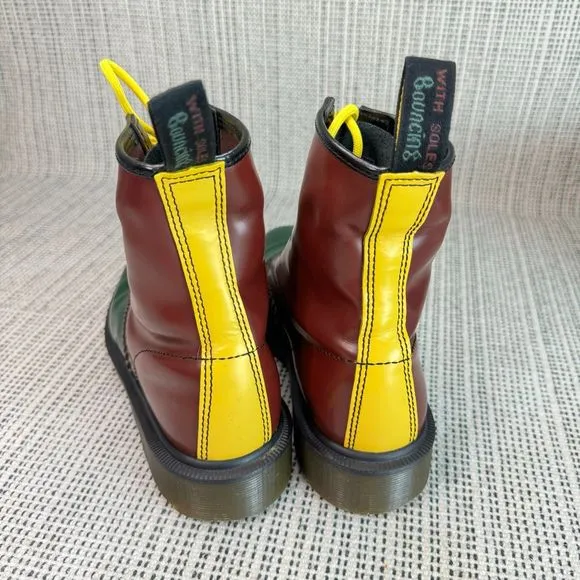 Dr. Marten 1460 Green Cherry Red Yellow Smooth Leather Lace Up Boot size 7L