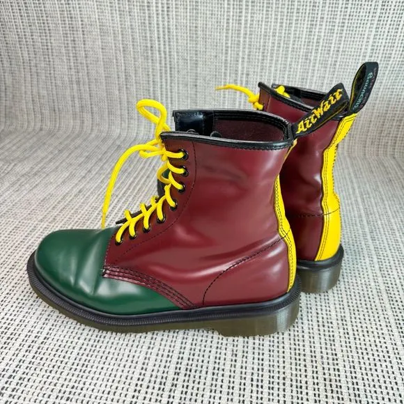 Dr. Marten 1460 Green Cherry Red Yellow Smooth Leather Lace Up Boot size 7L