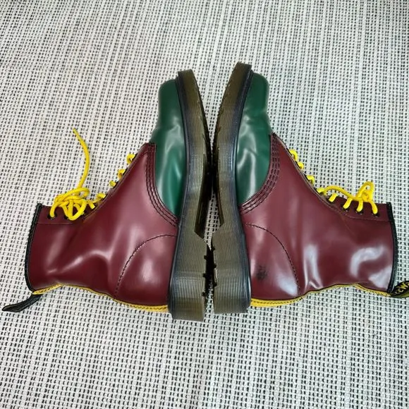 Dr. Marten 1460 Green Cherry Red Yellow Smooth Leather Lace Up Boot size 7L