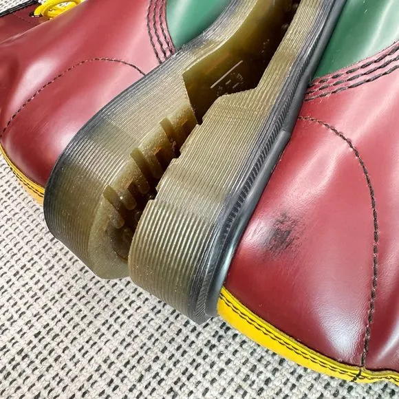Dr. Marten 1460 Green Cherry Red Yellow Smooth Leather Lace Up Boot size 7L