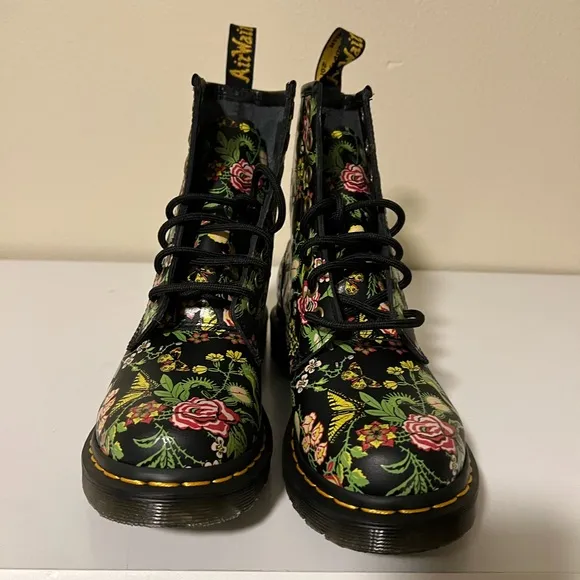 DR MARTENS 1460 FLORAL BLOOM LEATHER LACE UP BOOTS