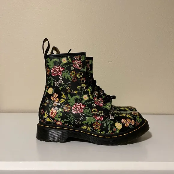 DR MARTENS 1460 FLORAL BLOOM LEATHER LACE UP BOOTS