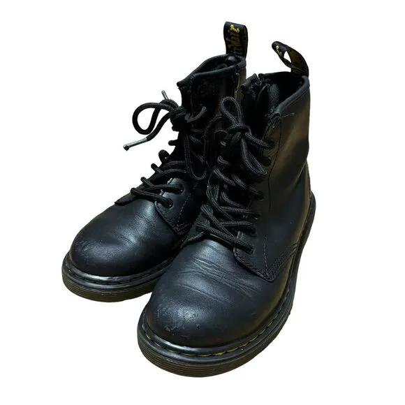 Dr Martens 1460 J Black Smooth Leather Boots 8 Eye Big‎ Kid Size 2