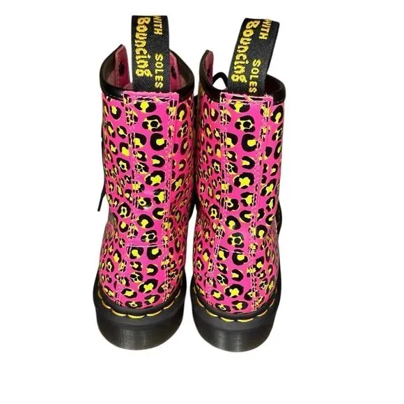 Dr. Marten’s 1460 Leopard Smooth Leather Lace Up Boots Pink Neon Size 7