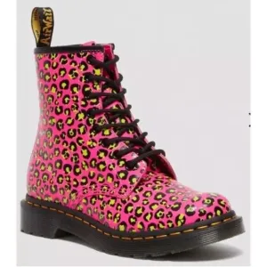 Dr. Marten’s 1460 Leopard Smooth Leather Lace Up Boots Pink Neon Size 7