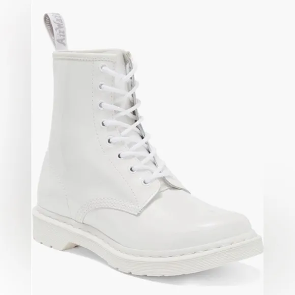 Dr. Martens 1460 Mono Combat Boots Women Size 8 White Shiny Patent Leather NWOT